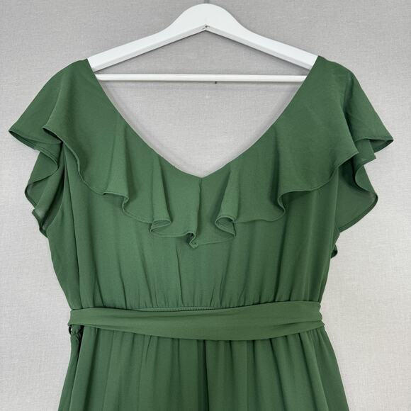 Baltic Born Katya Ruffle Dress Womens XL Green Faux Wrap Maxi Belted Formal - Picture 8 of 15